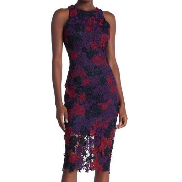 alexia admor red floral lace sheath